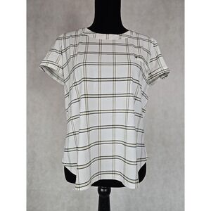 The Workshop Top Womens Size Medium White Black Plaid Pullover Shirt